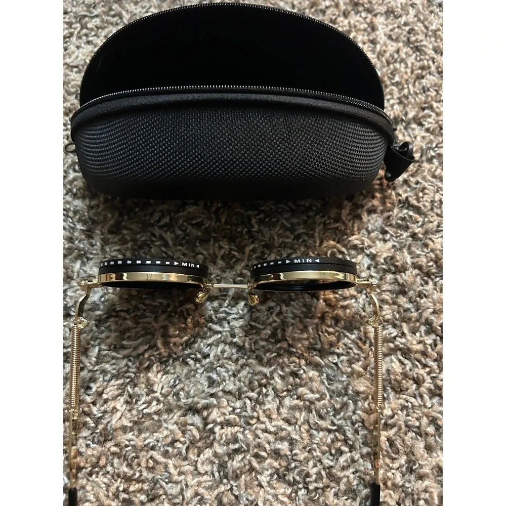 Steampunk Round Sunglasses Gold Black Metal Frame Retro Cyberpunk Goggles